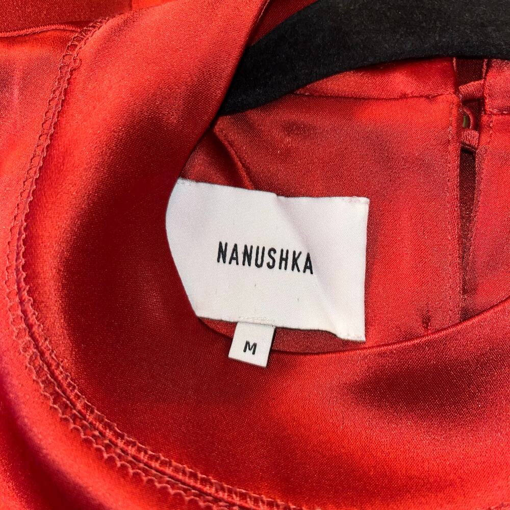 Nanushka Rust Red Satin Midi Dress Long Sleeve Mock Neck Minimalist Size M - Picture 10 of 12